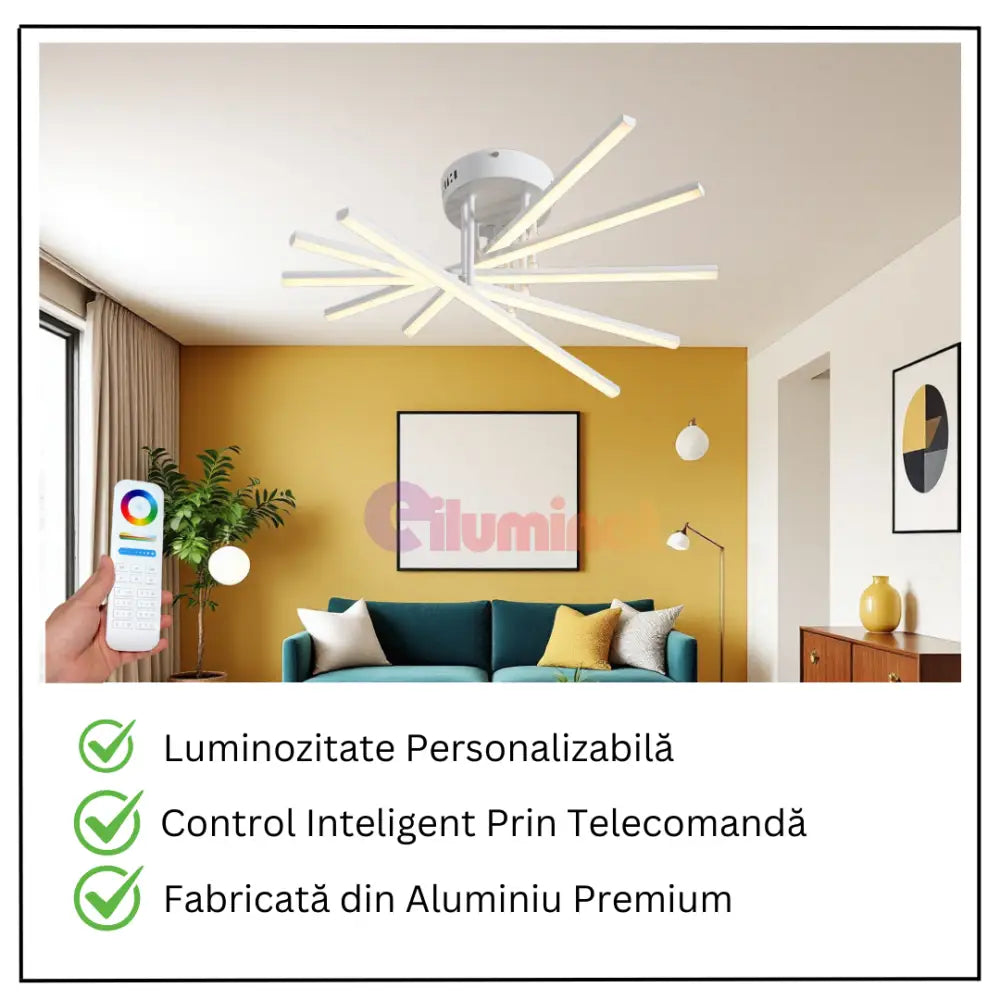 Lustra LED 5 Modern LINES White Echivalent cu Telecomanda 7020-5C ALBA / 58CM / MINIMALIST DESIGN Lighting Fixtures