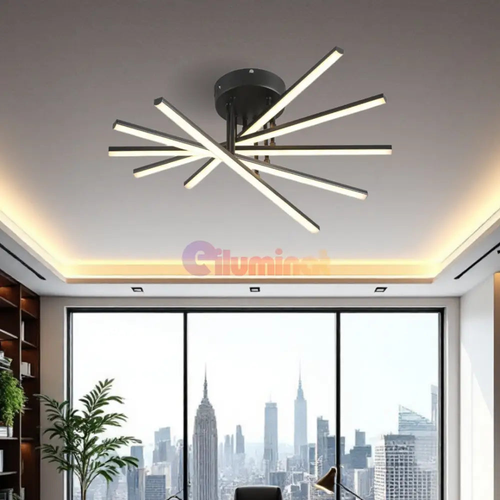 Lustra LED 5 Modern LINES Black Echivalent 400W Telecomanda BK-7020-5C NEAGRA / 58CM / MINIMALIST DESIGN Lighting