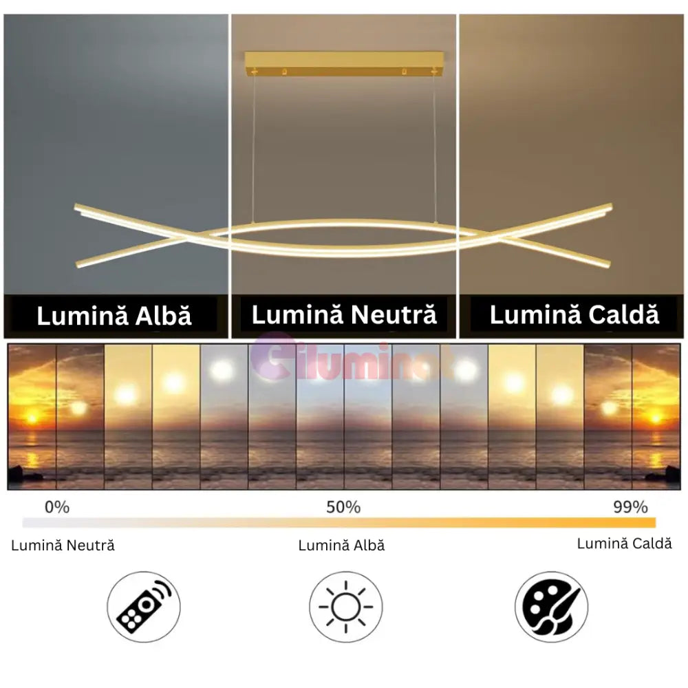 Lustra LED 132W OFFICE Suspendata Gold cu Telecomanda GOLD / 120CM / SUSPENDATE Lighting Fixtures