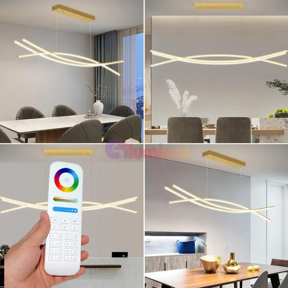 Lustra LED 132W OFFICE Suspendata Gold cu Telecomanda GOLD / 120CM / SUSPENDATE Lighting Fixtures