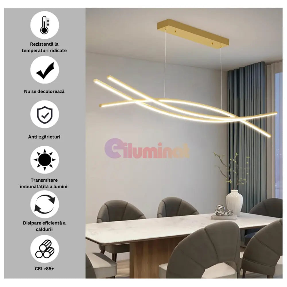 Lustra LED 132W OFFICE Suspendata Gold cu Telecomanda GOLD / 120CM / SUSPENDATE Lighting Fixtures