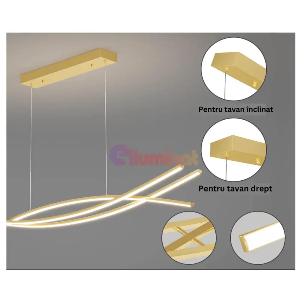 Lustra LED 132W OFFICE Suspendata Gold cu Telecomanda GOLD / 120CM / SUSPENDATE Lighting Fixtures