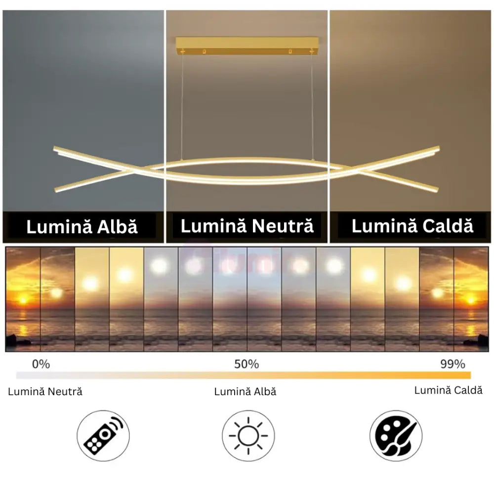 Lustra LED 132W OFFICE Suspendata Gold cu Telecomanda GOLD / 120CM / SUSPENDATE Lighting Fixtures