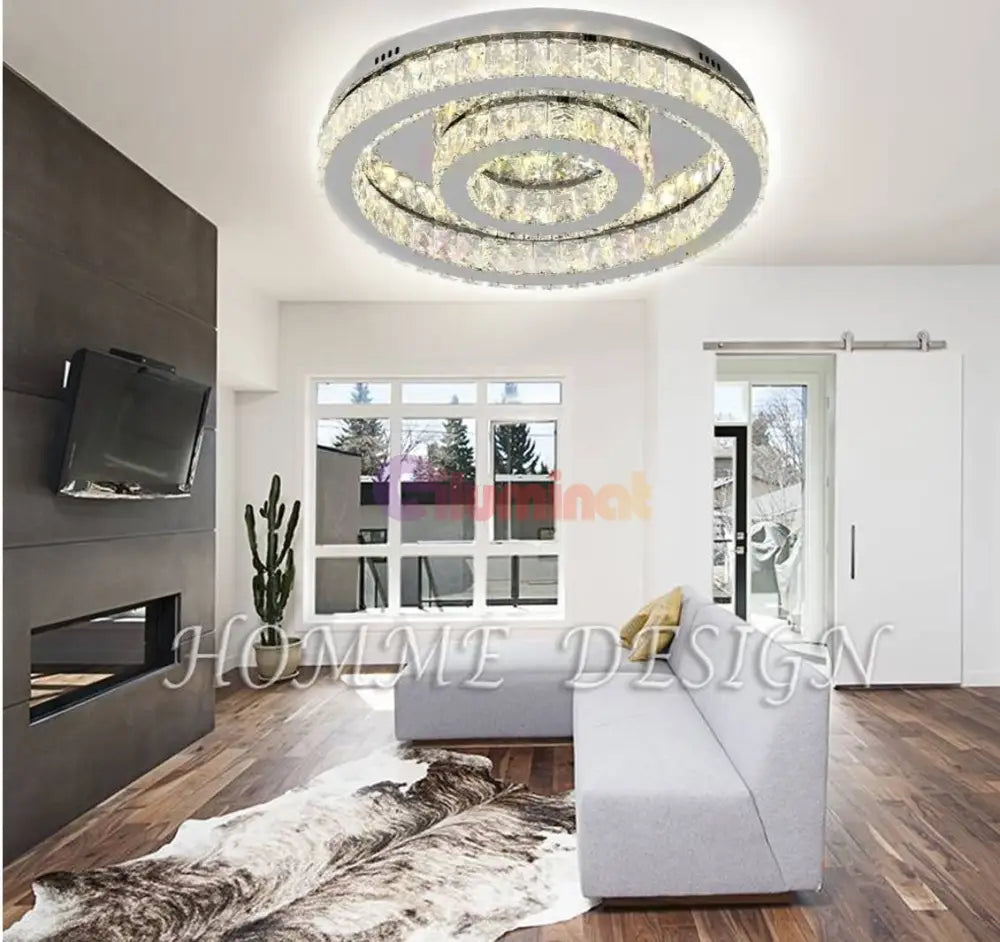 Lustra Led 84W Two Circle Cristal Telecomanda Lighting Fixtures