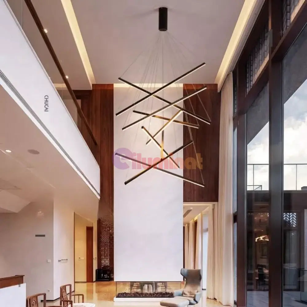Lustra LED 9 Geometric BLACK Lines Suspendata Echivalent 1200W 300CM NEAGRA / 300CM / SUSPENDATE Lighting Fixtures