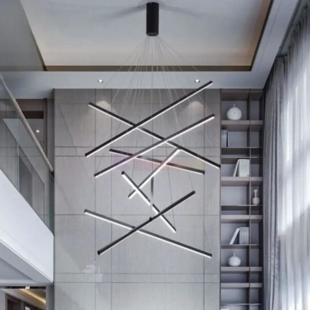 Lustra LED 9 Geometric BLACK Lines Suspendata Echivalent 1200W 300CM NEAGRA / 300CM / SUSPENDATE Lighting Fixtures