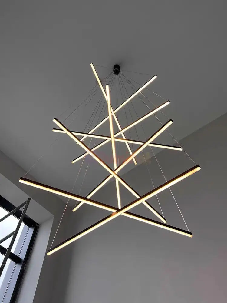 Lustra LED 9 Geometric BLACK Lines Suspendata Echivalent 1200W 300CM NEAGRA / 300CM / SUSPENDATE Lighting Fixtures
