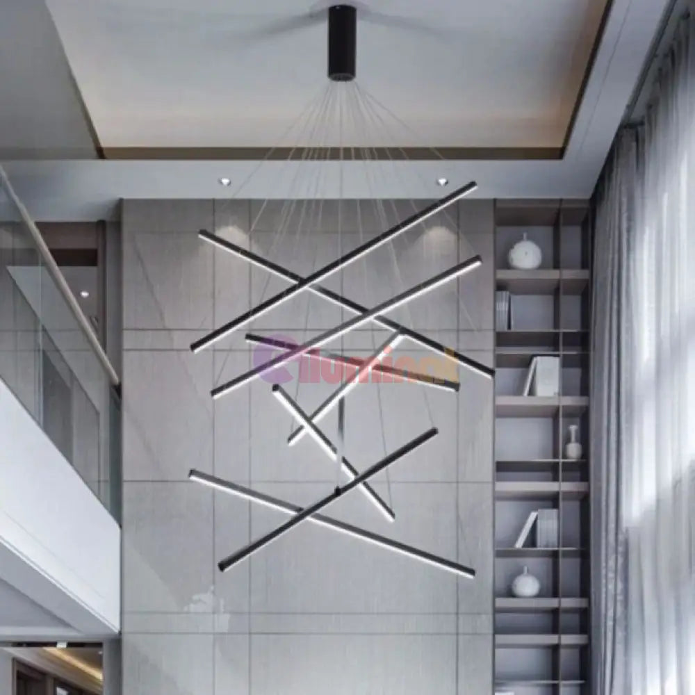 Lustra LED 9 Geometric BLACK Lines Suspendata Echivalent 1200W 300CM NEAGRA / 300CM / SUSPENDATE Lighting Fixtures