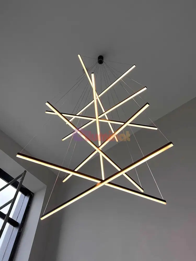 Lustra LED 9 Geometric BLACK Lines Suspendata Echivalent 1200W 300CM NEAGRA / 300CM / SUSPENDATE Lighting Fixtures