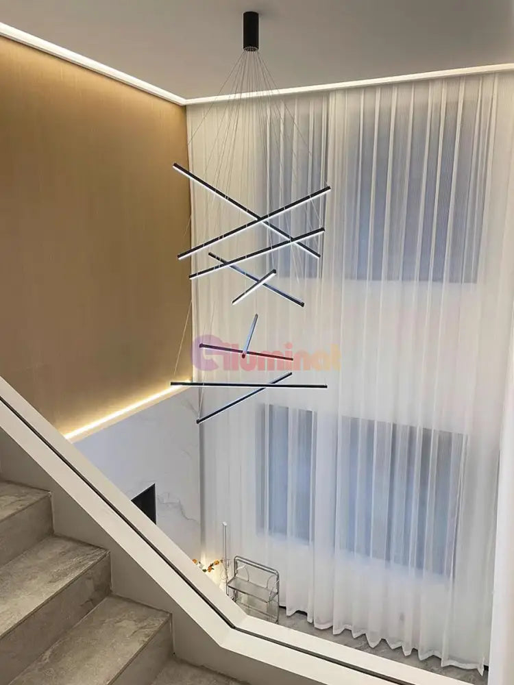Lustra LED 9 Geometric BLACK Lines Suspendata Echivalent 1200W 300CM NEAGRA / 300CM / SUSPENDATE Lighting Fixtures