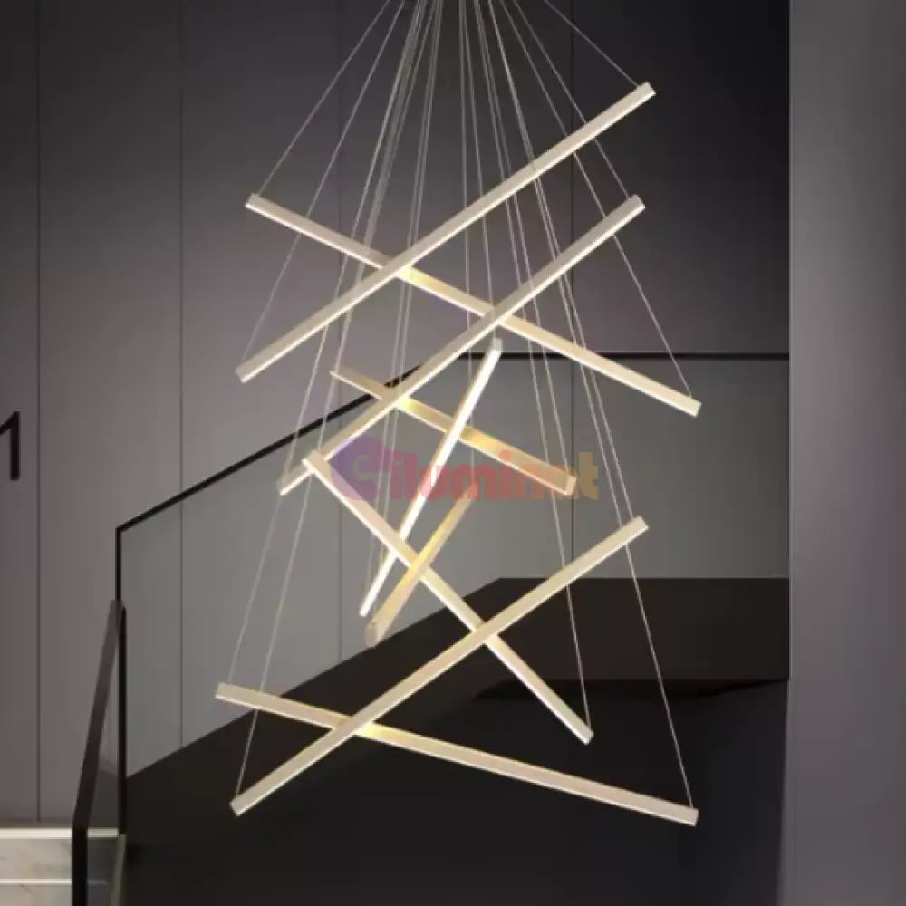 Lustra LED 9 Geometric GOLD Lines Suspendata Echivalent 1200W 300CM AURIE / 300CM / SUSPENDATE Lighting Fixtures