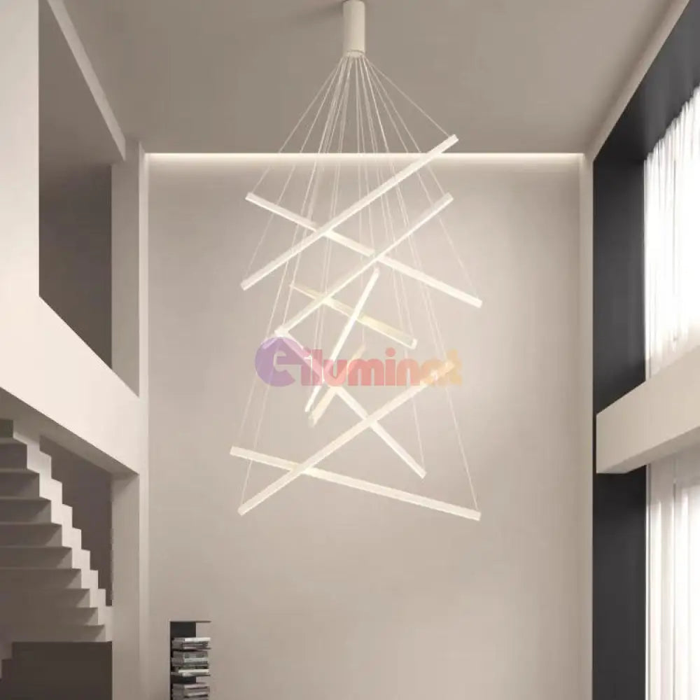 Lustra Led 9 Geometric Lines Suspendata Echivalent 1200W 300Cm Alba / Suspendate Lighting Fixtures