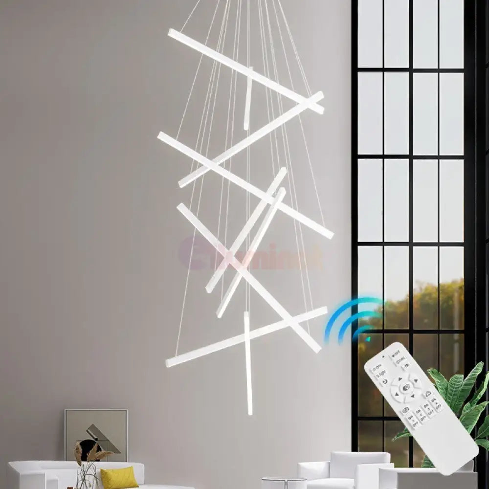 Lustra LED 9 Geometric WHITE Lines Suspendata Echivalent 1200W 300CM ALBA / 300CM / SUSPENDATE Lighting Fixtures