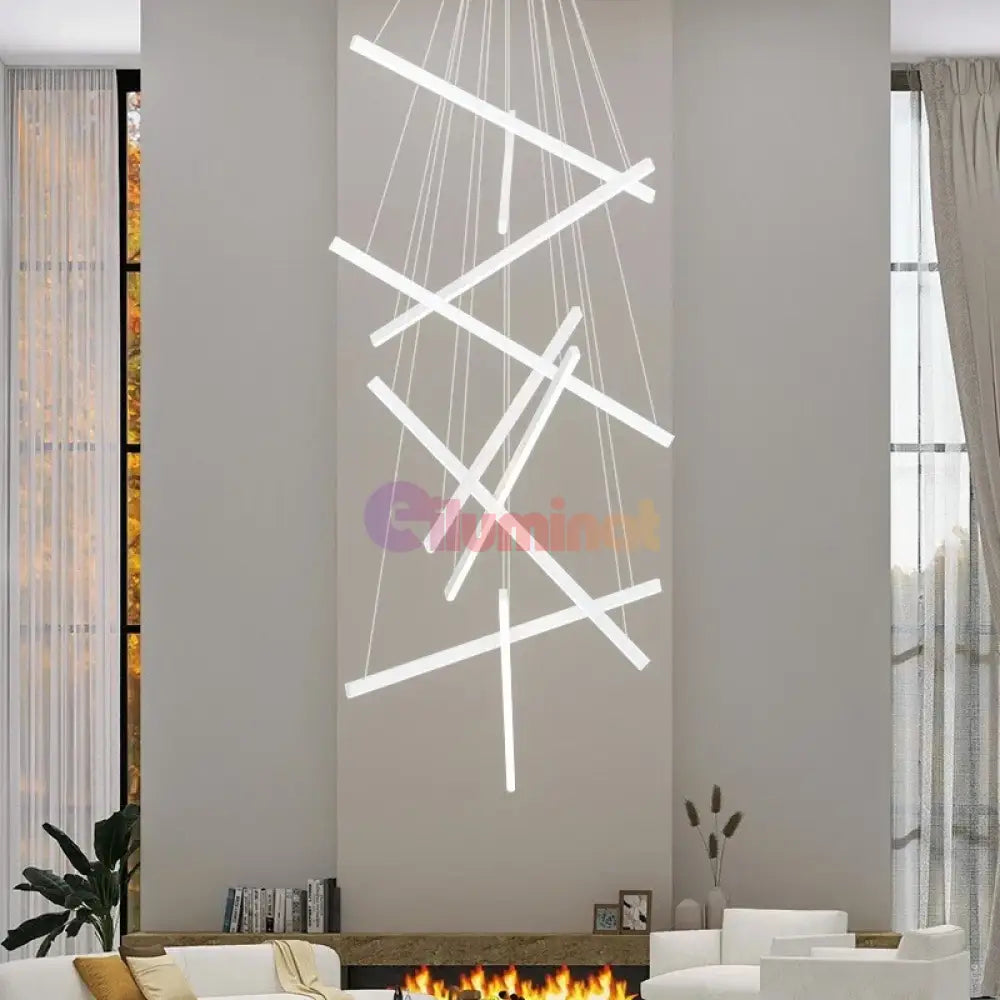 Lustra LED 9 Geometric WHITE Lines Suspendata Echivalent 1200W 300CM ALBA / 300CM / SUSPENDATE Lighting Fixtures