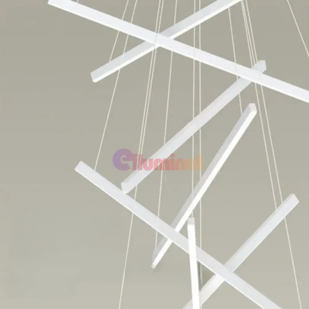Lustra LED 9 Geometric WHITE Lines Suspendata Echivalent 1200W 300CM ALBA / 300CM / SUSPENDATE Lighting Fixtures
