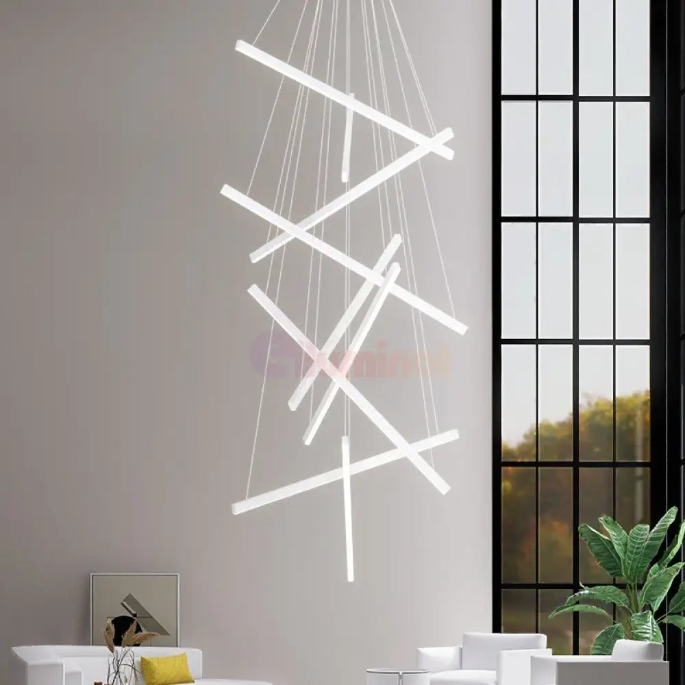 Lustra LED 9 Geometric WHITE Lines Suspendata Echivalent 1200W 300CM ALBA / 300CM / SUSPENDATE Lighting Fixtures