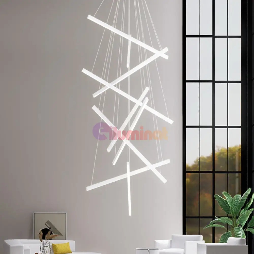Lustra LED 9 Geometric WHITE Lines Suspendata Echivalent 1200W 300CM ALBA / 300CM / SUSPENDATE Lighting Fixtures