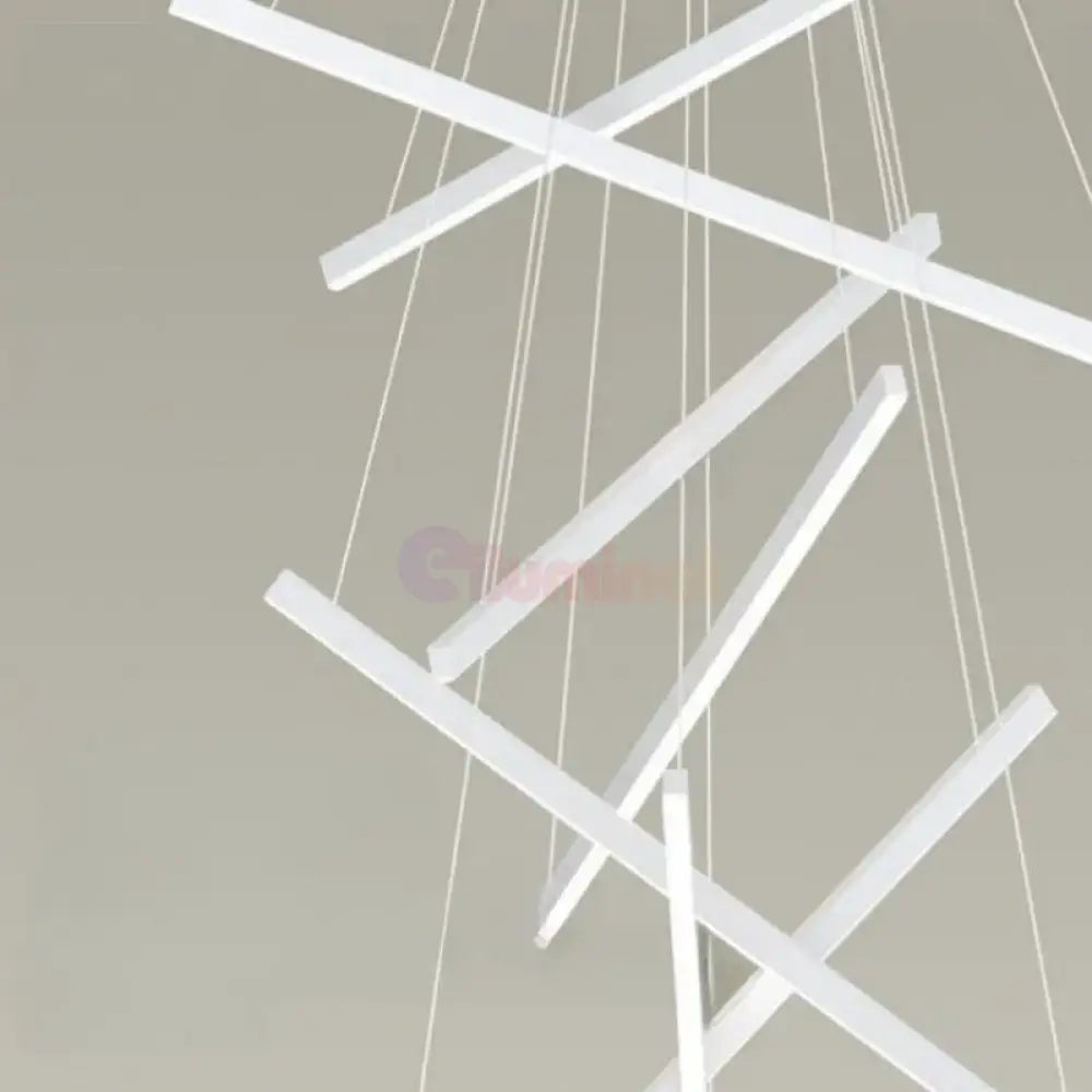 Lustra LED 9 Geometric WHITE Lines Suspendata Echivalent 1200W 300CM ALBA / 300CM / SUSPENDATE Lighting Fixtures