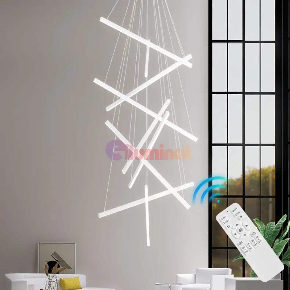 Lustra LED 9 Geometric WHITE Lines Suspendata Echivalent 1200W 300CM ALBA / 300CM / SUSPENDATE Lighting Fixtures