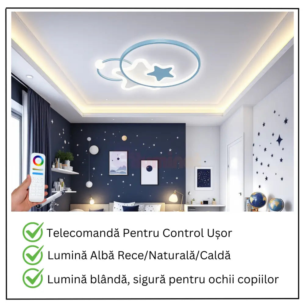 Lustra LED 96W Blue Majesty Telecomanda Echivalent 300W ALBASTRA / 50CM / KIDS Lighting Fixtures