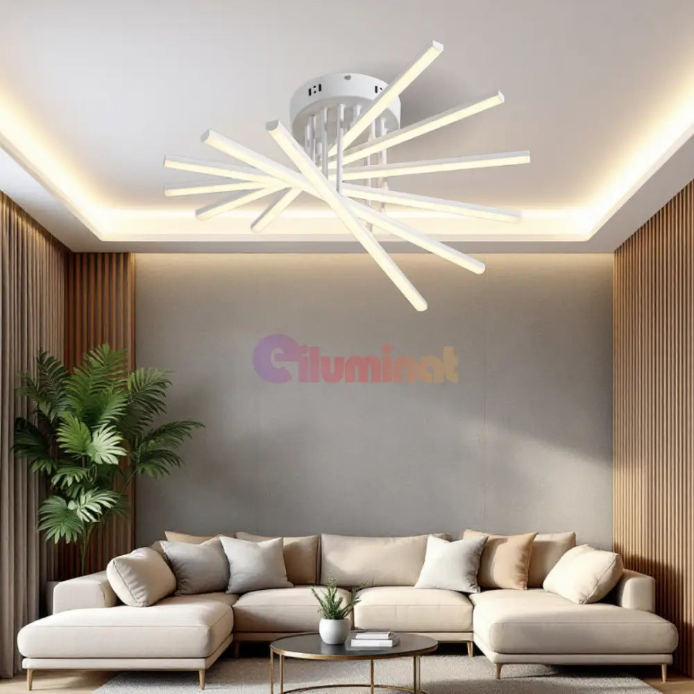 Lustra LED 6 Modern LINES White Echivalent 400W Telecomanda 7020-6C ALBA / 58CM / MINIMALIST DESIGN Lighting Fixtures