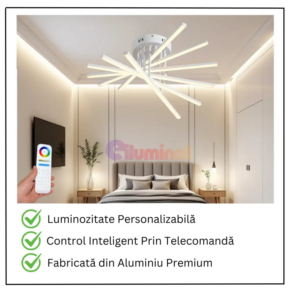 Lustra LED 6 Modern LINES White Echivalent 400W Telecomanda 7020-6C ALBA / 58CM / MINIMALIST DESIGN Lighting Fixtures