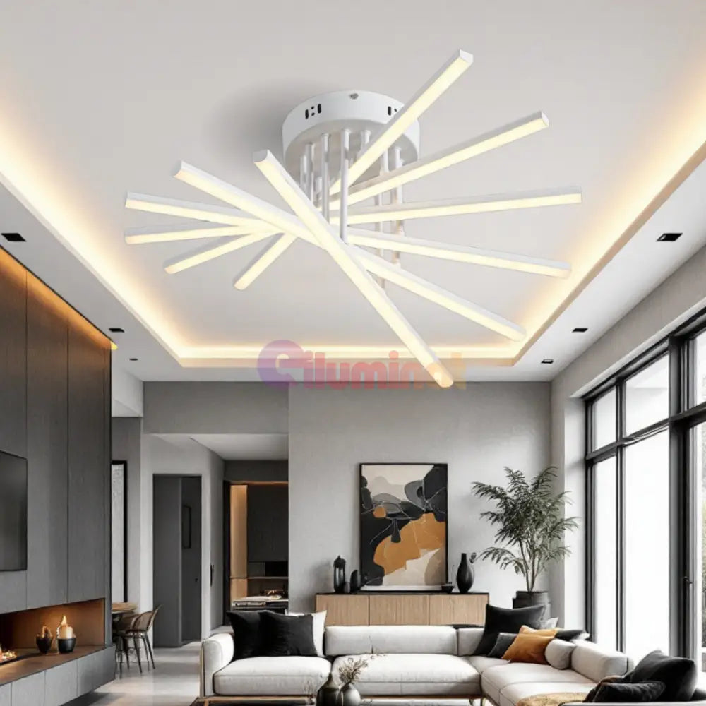 Lustra LED 6 Modern LINES White Echivalent 400W Telecomanda 7020-6C ALBA / 58CM / MINIMALIST DESIGN Lighting Fixtures