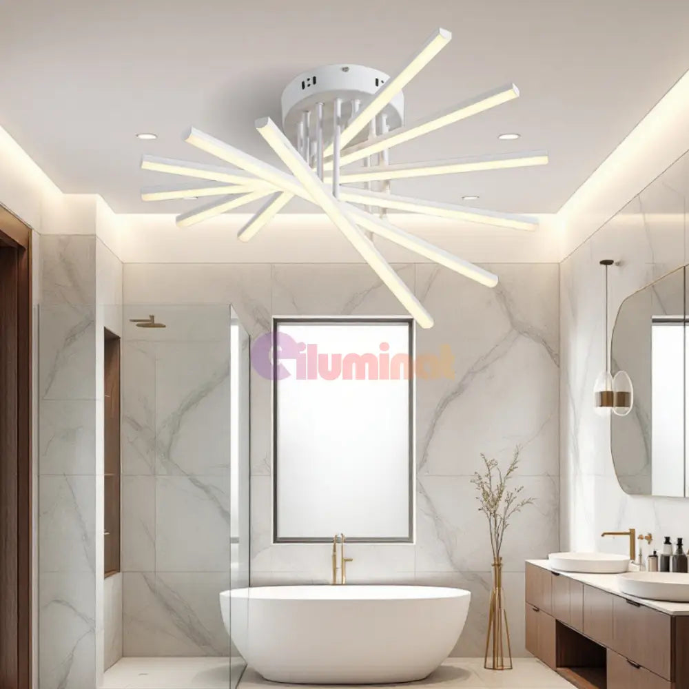 Lustra LED 6 Modern LINES White Echivalent 400W Telecomanda 7020-6C ALBA / 58CM / MINIMALIST DESIGN Lighting Fixtures