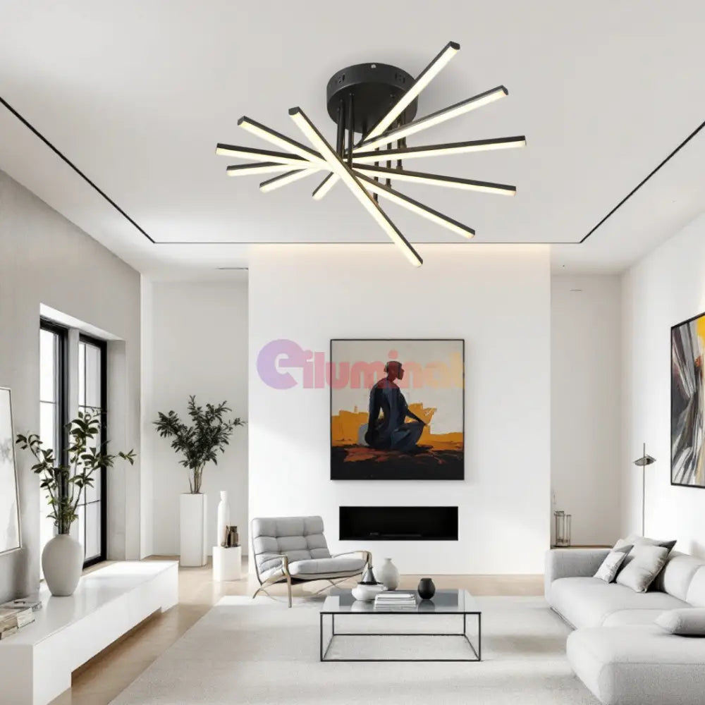 Lustra LED 6 Modern LINES Black Echivalent 400W Telecomanda BK-7020-6C NEAGRA / 58CM / MINIMALIST DESIGN Lighting