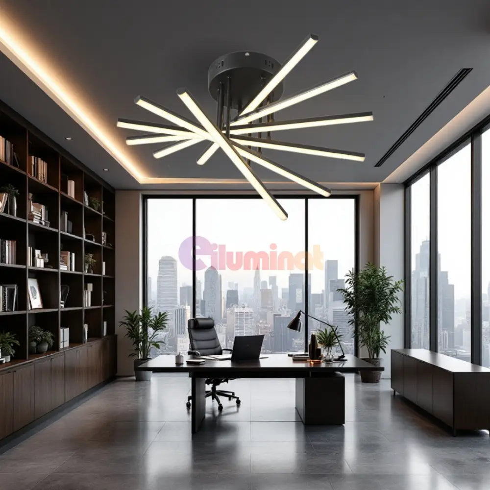 Lustra LED 96W Fano 6 Elemente NEGRU Echivalent 600W cu Telecomanda NEAGRA / 58CM / MINIMALIST DESIGN Lighting Fixtures