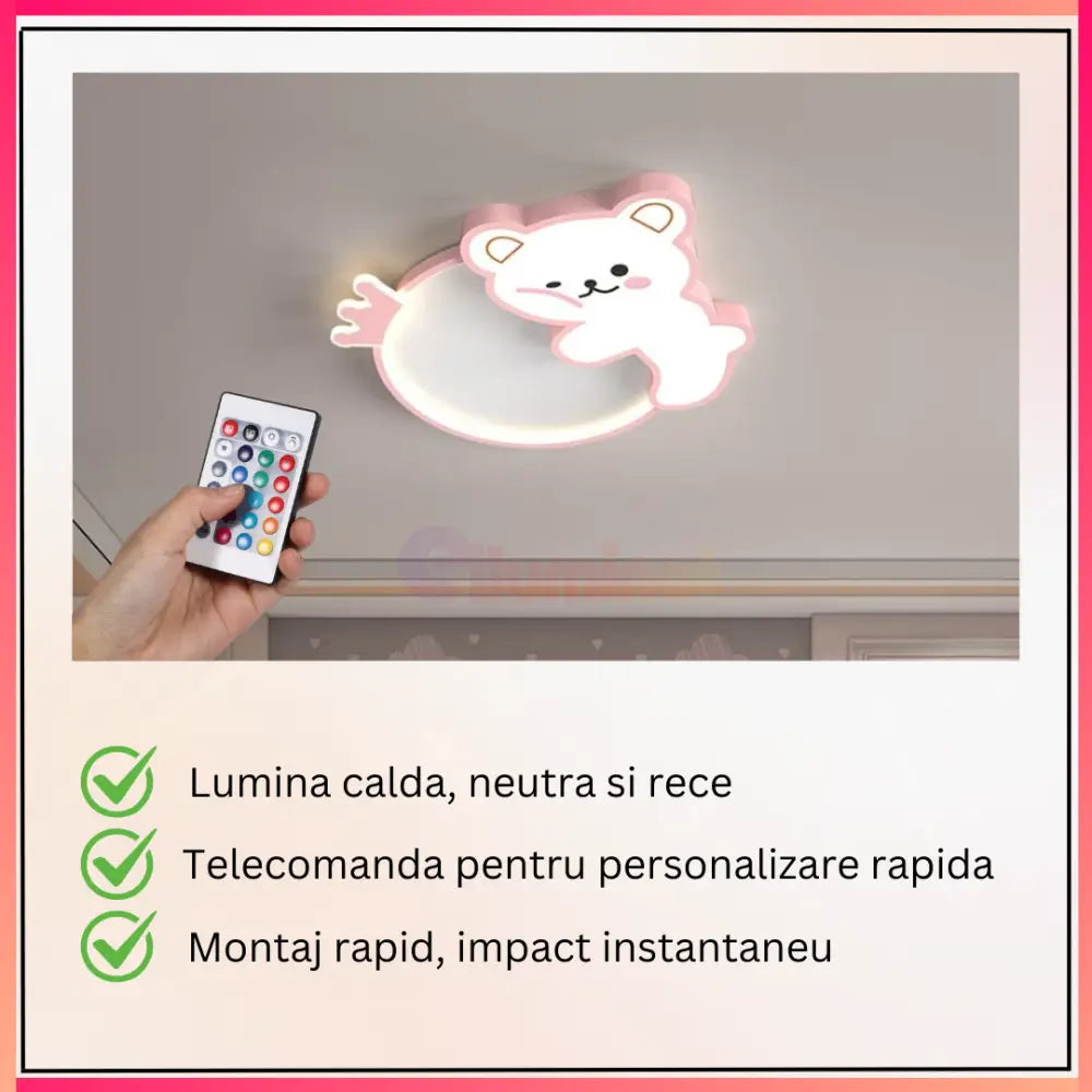 Lustra LED 96W Happy Bear cu Telecomanda Echivalent 400W KIDS Lighting Fixtures