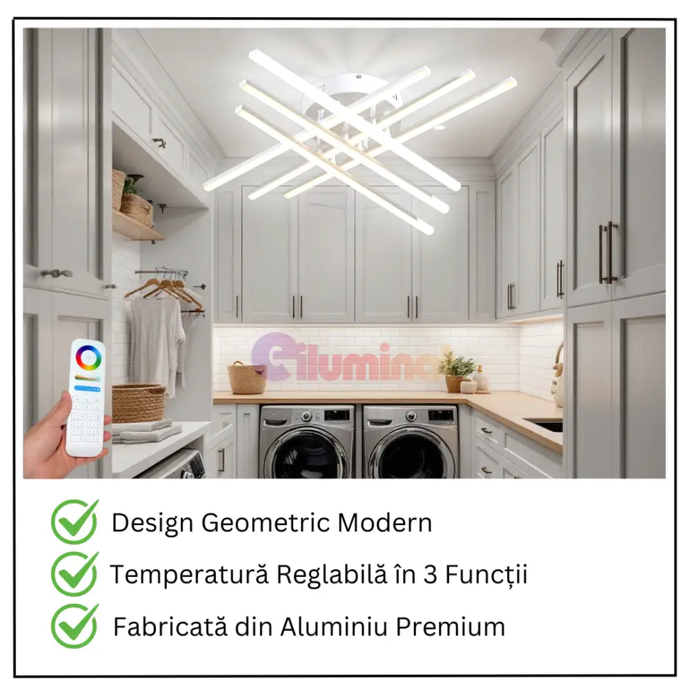 Lustra LED 6 Modern LINES White Echivalent 400W cu Telecomanda 7015-6C ALBA / 68CM / MINIMALIST DESIGN Lighting Fixtures