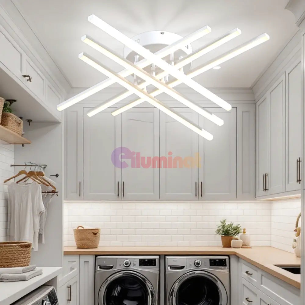 Lustra LED 6 Modern LINES White Echivalent 400W cu Telecomanda 7015-6C ALBA / 68CM / MINIMALIST DESIGN Lighting Fixtures