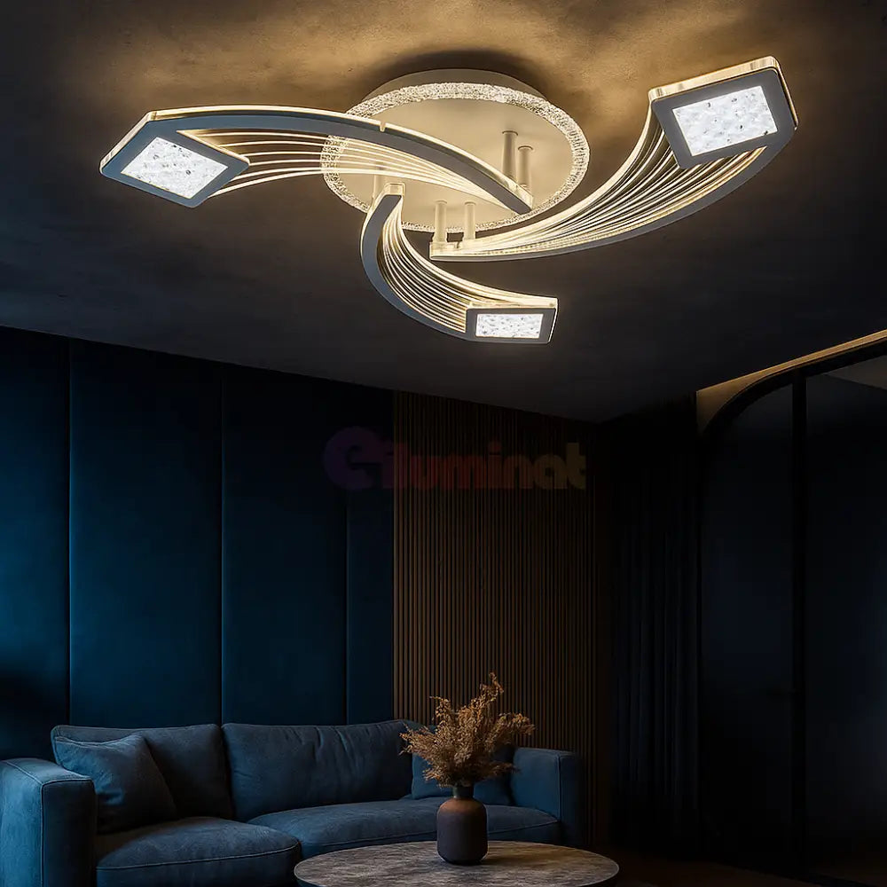 Lustra LED Aplicata AYRA Silver Echivalent 580W Telecomanda Lighting Fixtures