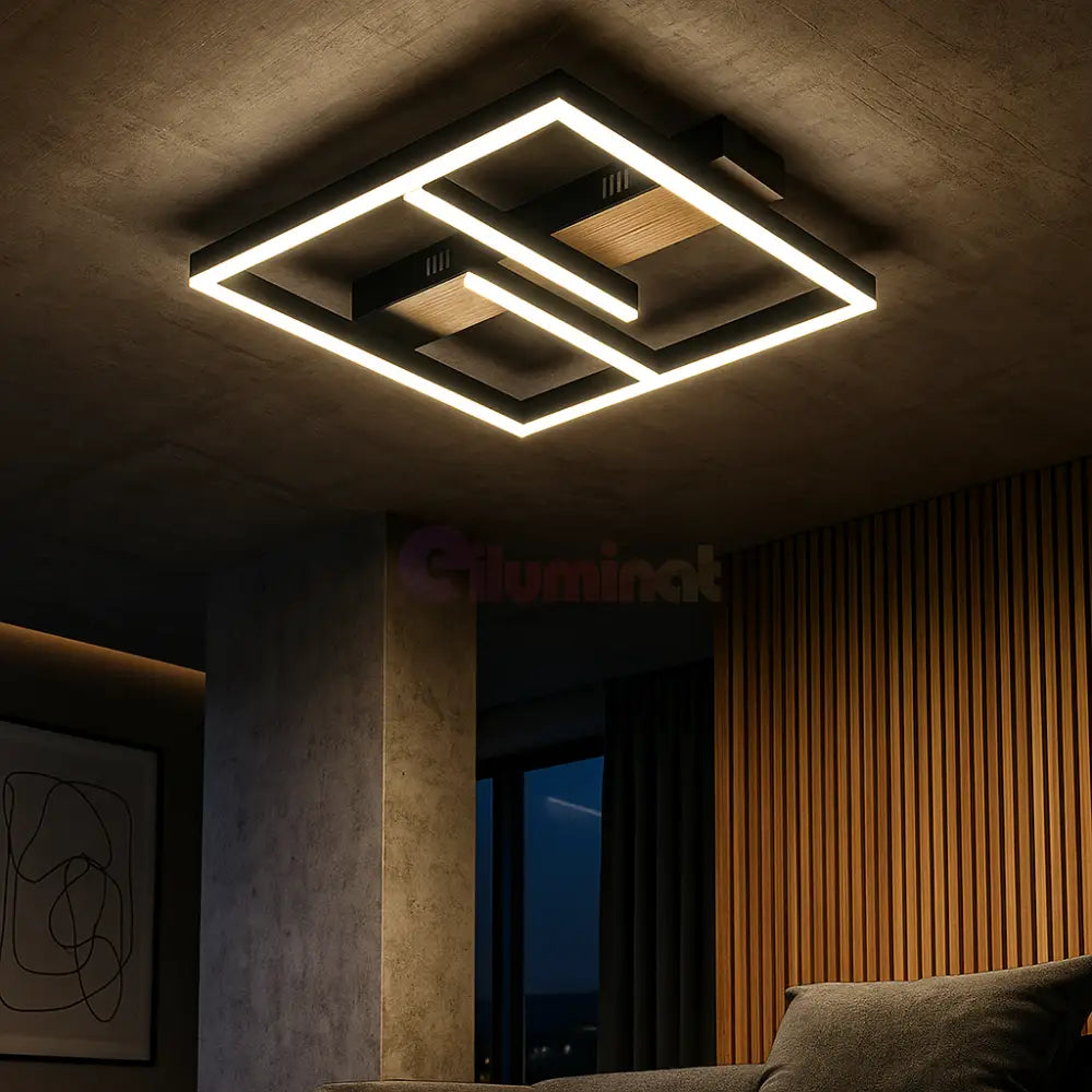 Lustra LED Zenn Telecomanda Wifi 2.4G Black 3 Culori G4218 NEAGRA / SQUARE DESIGN Lighting Fixtures