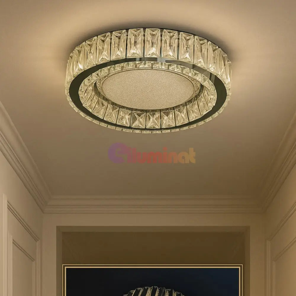 Lustra LED Argintie Glamour Round CRISTAL Telecomanda Chandeliers Crystal