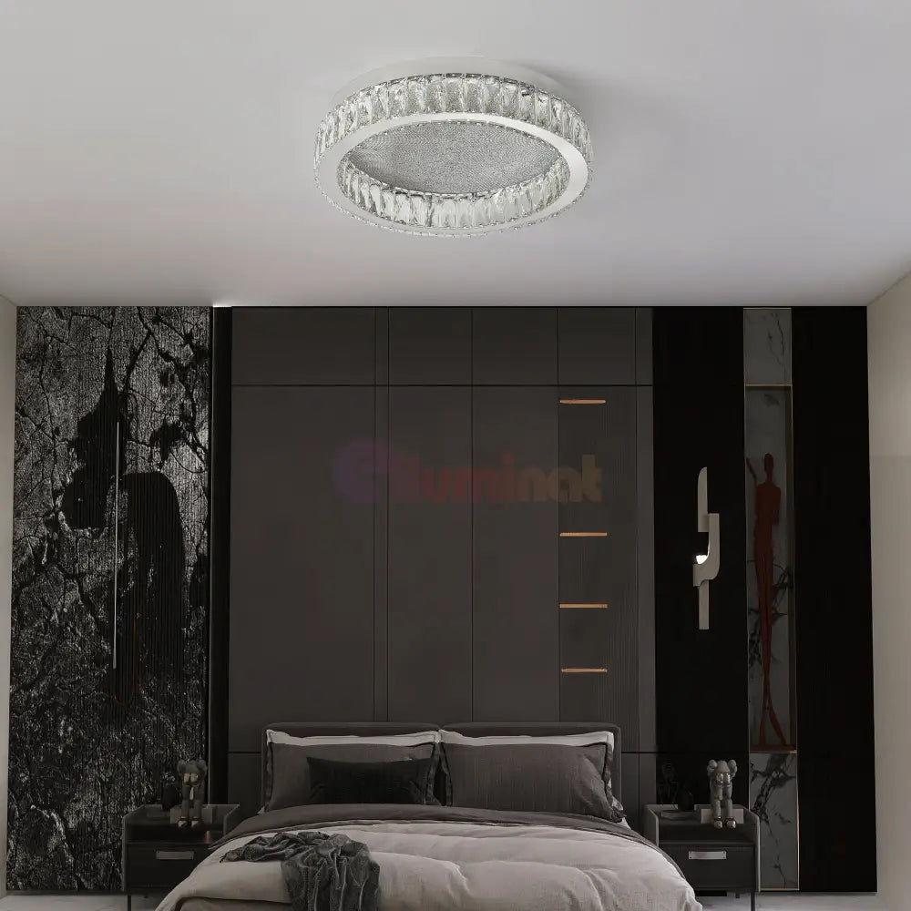 Lustra LED Argintie Glamour Round CRISTAL Telecomanda Chandeliers Crystal