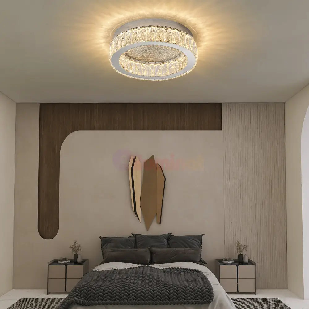 Lustra LED Argintie Glamour Round CRISTAL Telecomanda Chandeliers Crystal