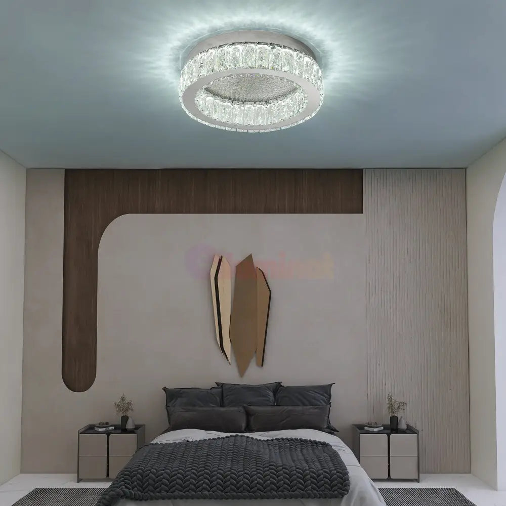 Lustra LED Argintie Glamour Round CRISTAL Telecomanda Chandeliers Crystal