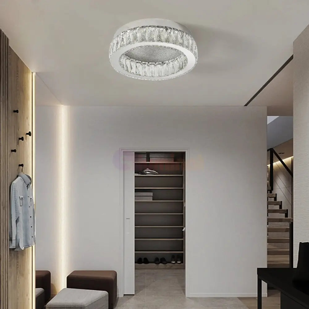 Lustra LED Argintie Glamour Round CRISTAL Telecomanda Chandeliers Crystal