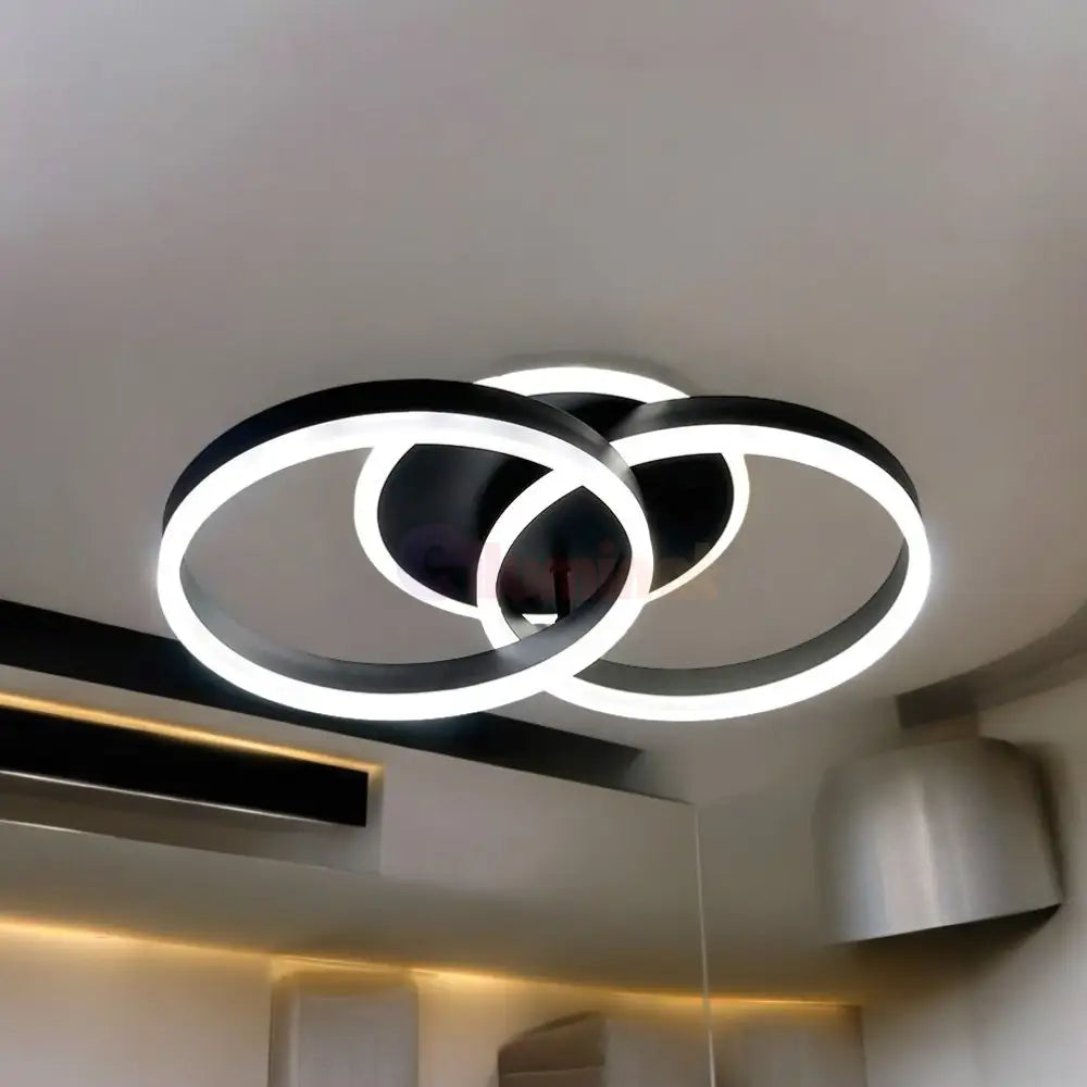 Lustra Led Beauty Black 1 + 1 Circle Echivalent 400W Telecomanda Lighting Fixtures