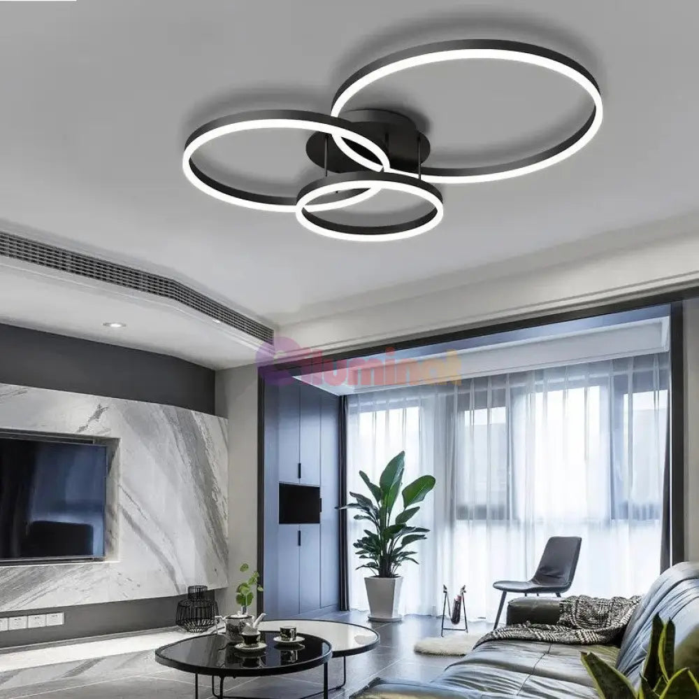 Lustra Led Beauty Black Circle Echivalent 600W Telecomanda Lighting Fixtures