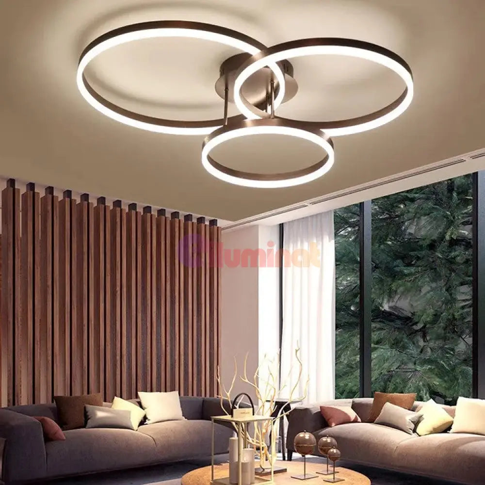 Lustra Led Beauty Brown Circle Echivalent 600W Telecomanda Lighting Fixtures