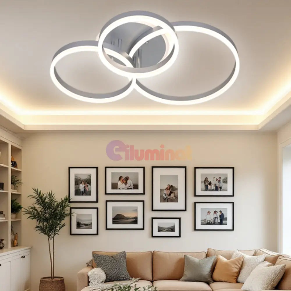 Lustra LED Beauty Silver Circle Echivalent 600W cu Telecomandă 5185-40 + 30 + 25cm SILVER / CIRCLE DESIGN Lighting