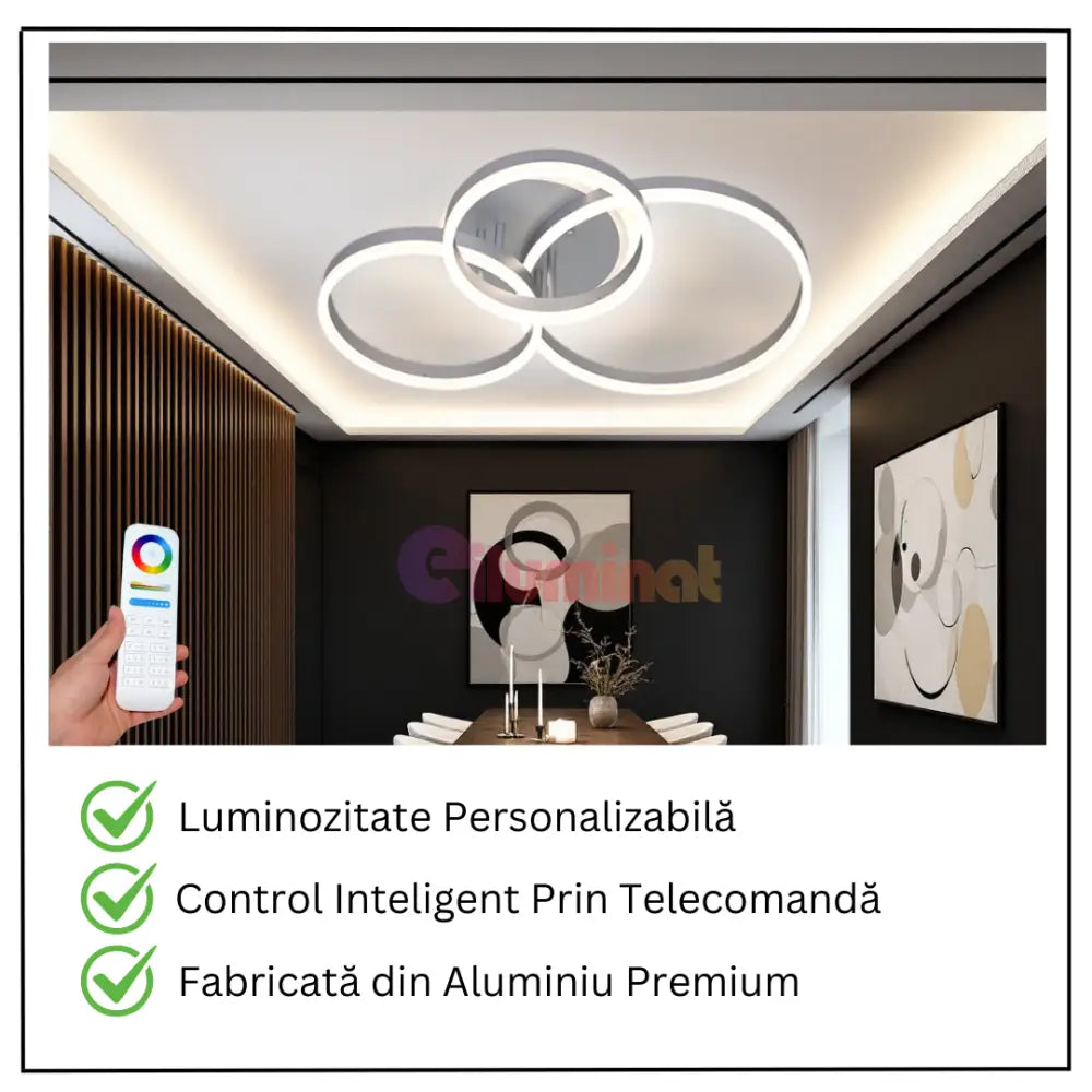 Lustra LED Beauty Silver Circle Echivalent 600W cu Telecomandă 5185-40 + 30 + 25cm SILVER / CIRCLE DESIGN Lighting