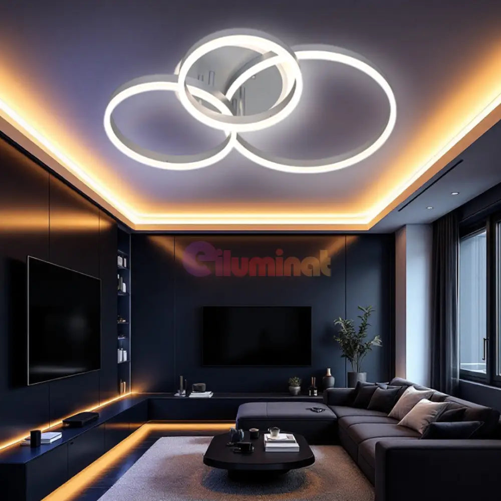 Lustra LED Beauty Silver Circle Echivalent 600W cu Telecomandă 5185-40 + 30 + 25cm SILVER / CIRCLE DESIGN Lighting