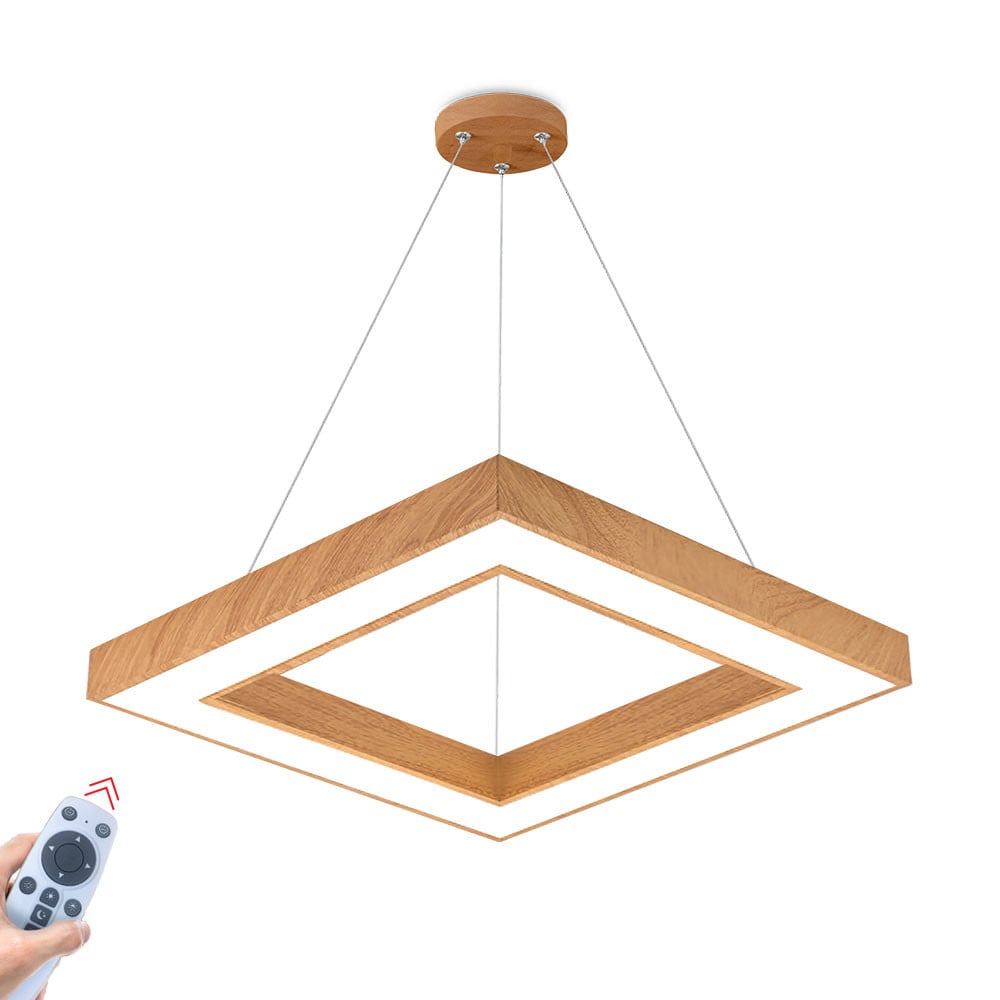 Lustra LED Suspendata RENZO Square Wood Telecomanda Echivalent 300W