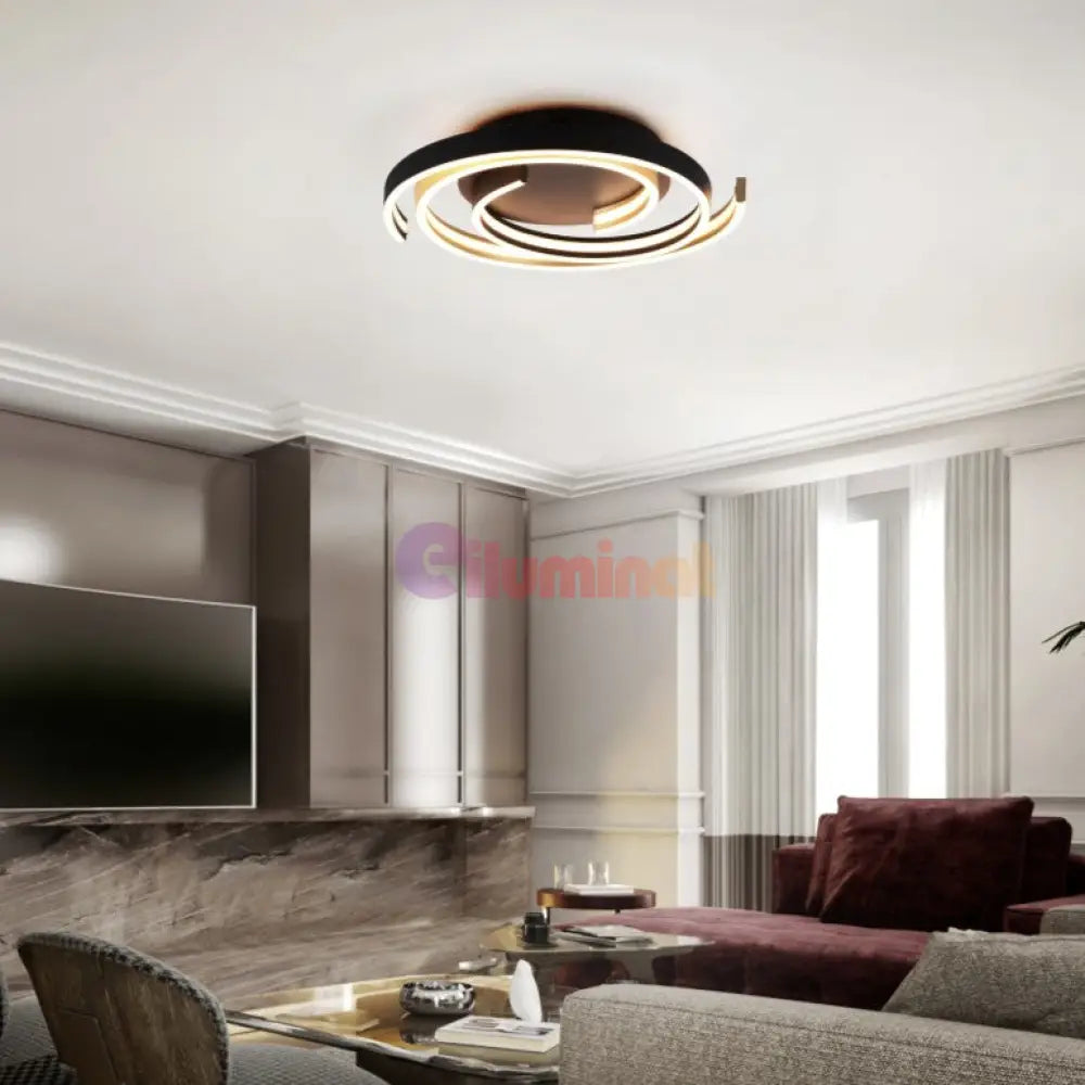 Lustra LED CAYA Echivalent 600W 3 Lumini si Dimabila din buton NEGRU + AURIU / 50CM / MINIMALIST DESIGN Lighting