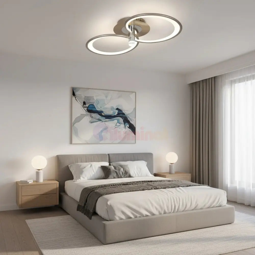 Lustra LED CHAMPAGNE Silver 2 Circles Echivalent 300W Telecomanda Lighting Fixtures
