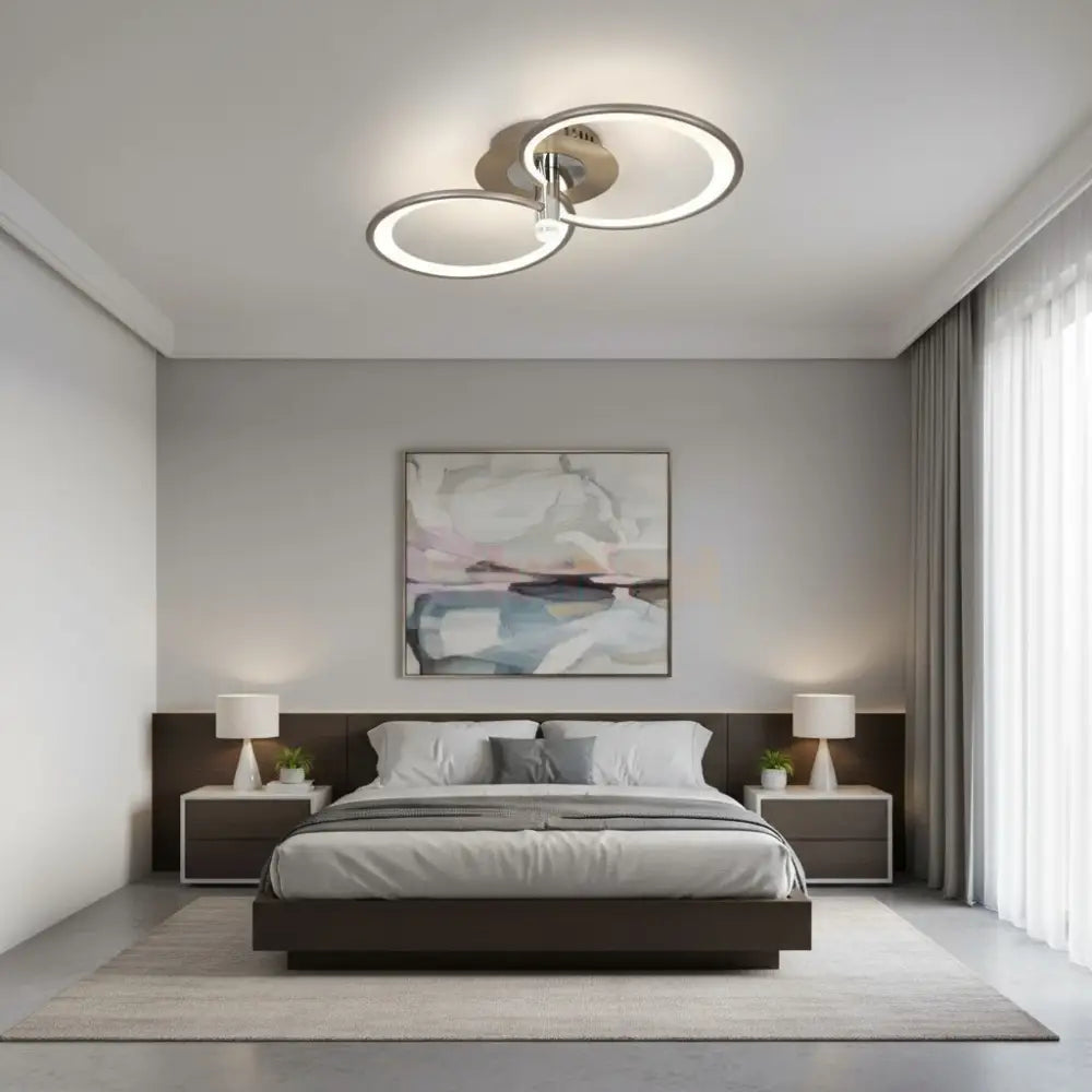 Lustra LED CHAMPAGNE Silver 2 Circles Echivalent 300W Telecomanda Lighting Fixtures